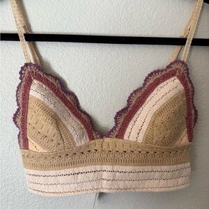 New FP Crochet Lace Bralette - Tan and Purple